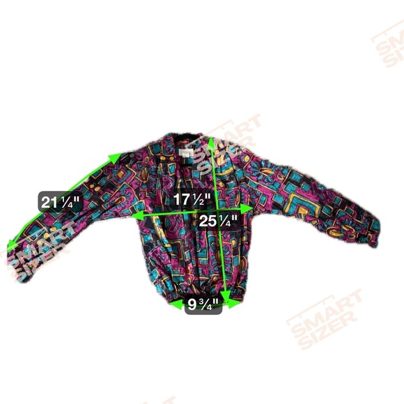 Vintage Da-Rue Multicolored Blouse with Tie, Shoulder Pads, Elastic Waist - Picture 9 of 9